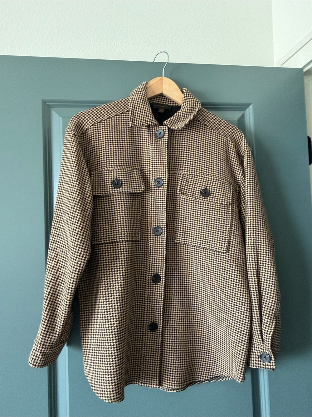 Current Air Houndstooth Utility Shacket in Brown and Black